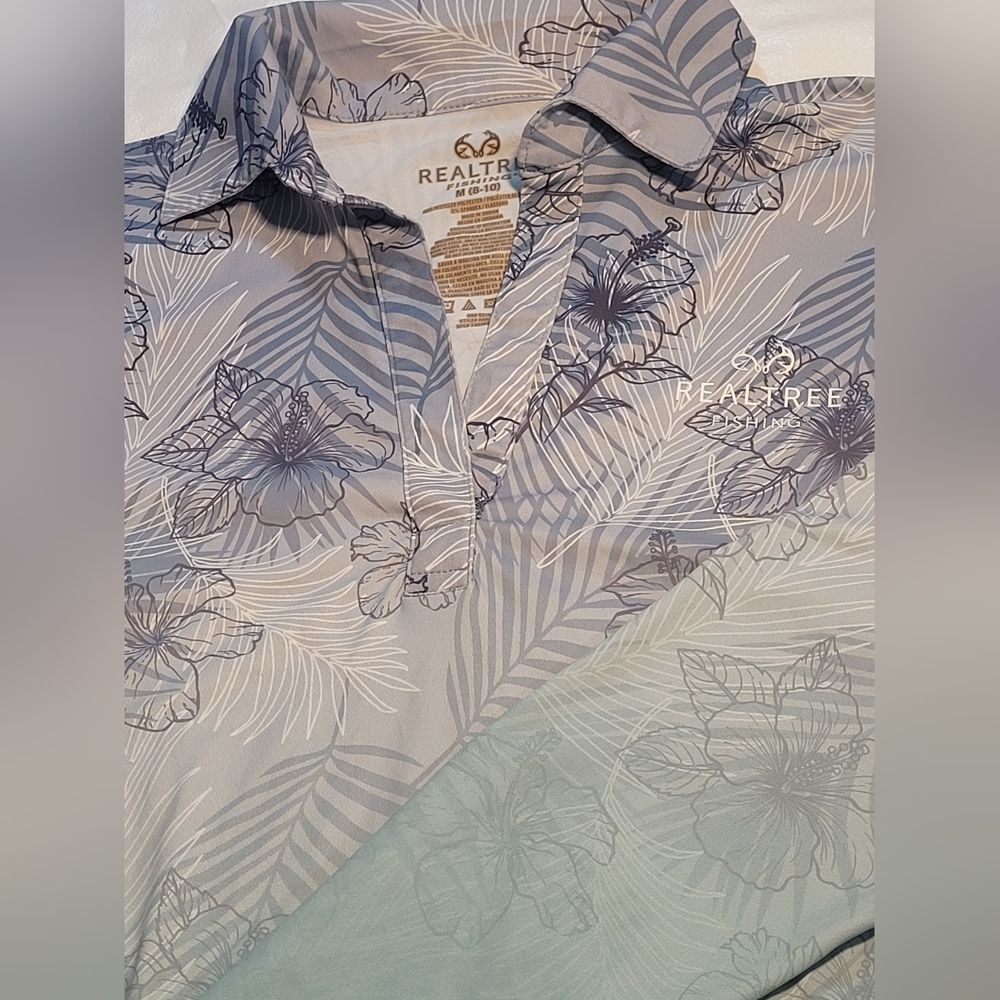 Realtree Men's Xl Light Blue Floral Performance Fishimg Shirt
